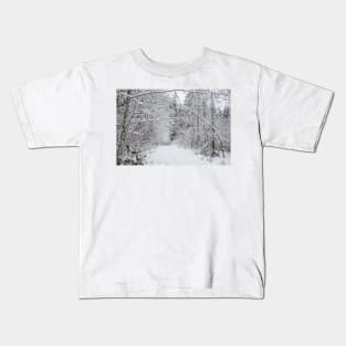 Snow Covered Branches Arching The Path Kids T-Shirt